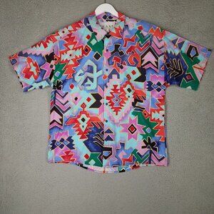 Vintage FRANK Southwestern Shirt Adult Large Button Up Colorful Tribal Art Men's